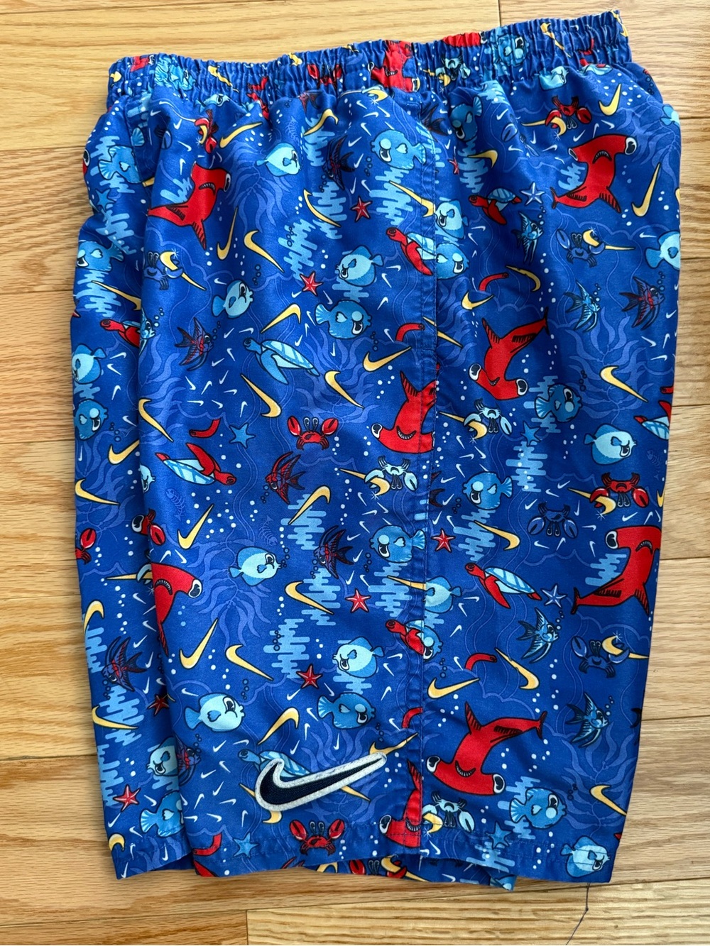 Nike fish crab swoosh blue colorful logo swim trunks YL
